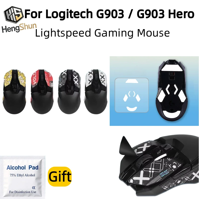 For Logitech G903 G903 Hero Lightspeed Gaming Mouse Grip Tape Pre-Cut AntiSlip Sweat Resistant PTFE Feet Skates Alcohol Pad Gift