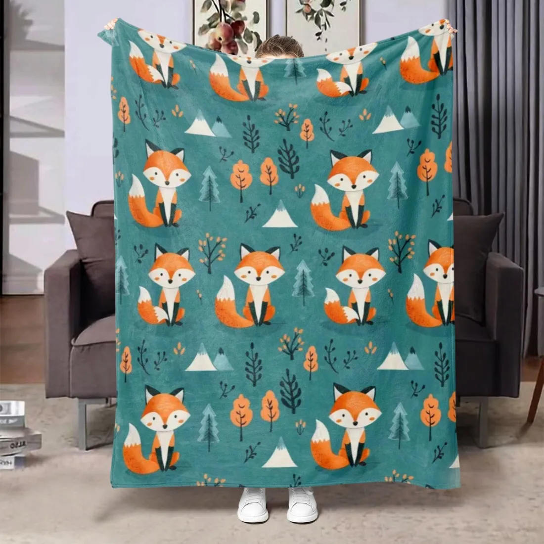 A Fox Print Throw Blanket, Shawl Blanket, Lap Blanket, Comfortable and Soft Plush Blanket, a Birthday or Christmas Gift for Boys