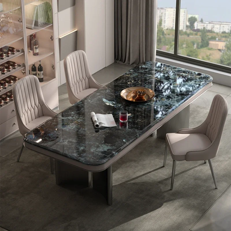 Light Luxury Stone Plate Dining Tables and Chairs Set Rectangular Dining Table