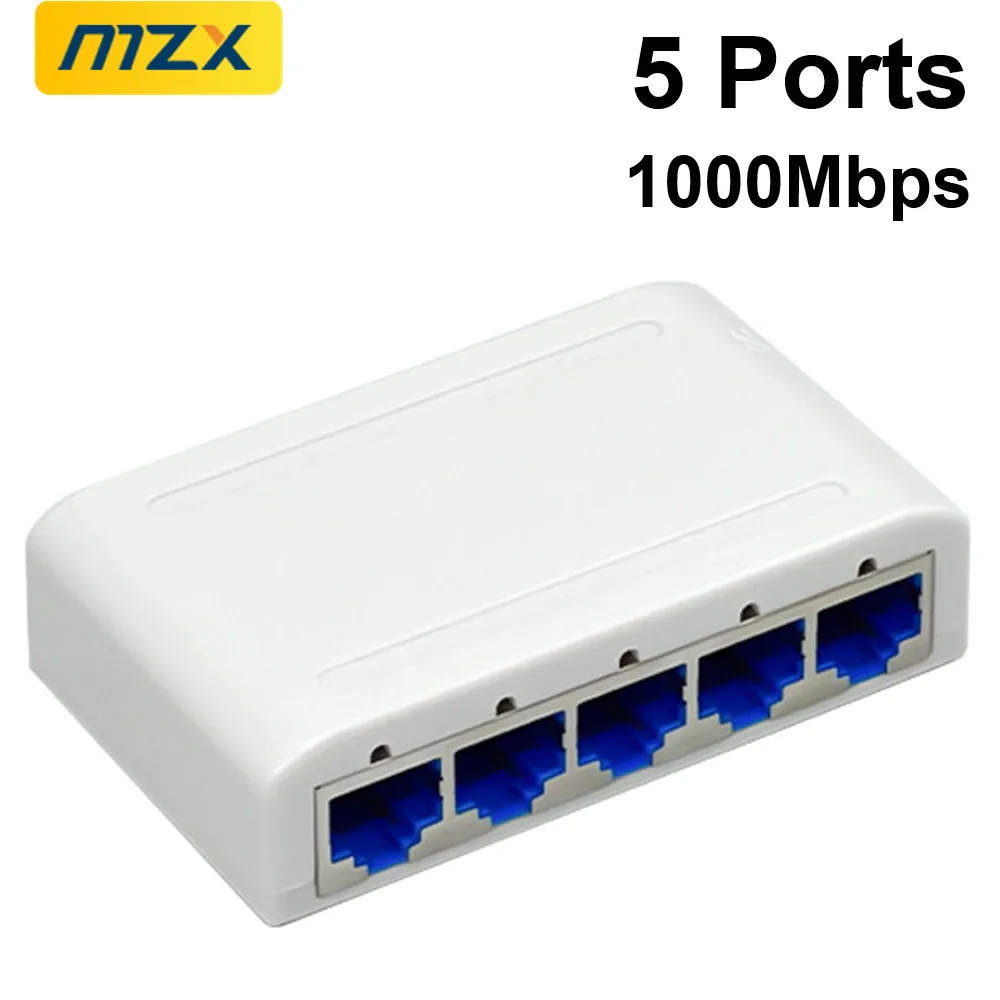MZX Gigabit 1000Mbps Network Switch 5/8 Ports Mini Ethernet Hub RJ45 Switcher for Laptop PC Internet Networking Setup Accessory