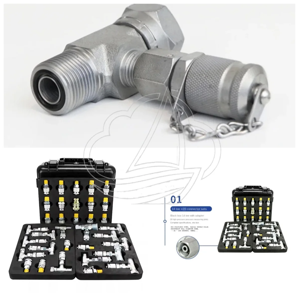 20 Connectors 14 Branch Tees Pressure Test Tool, Complete Gauge Adapter Kit for Excavator Walking & Pilot Hydraulic Overhaul