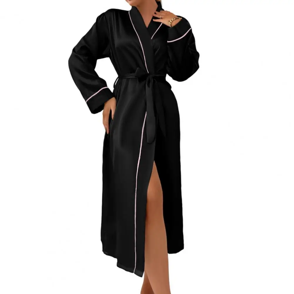 

Women Nightgown Elegant Satin V Neck with Adjustable Waist Tie for Imitation Silk Sleepwear for Parties