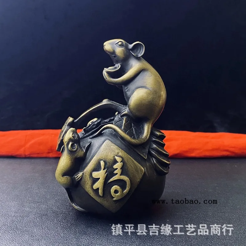 

Antique Copper Mouse Ornament Brass Zodiac Rat Lucky Mouse Home Decor Craft Retro Copper Mouse