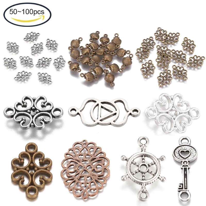 50~100Pcs 18x13mm/62x44x1mm/23x15x2mm/15x9x5mm Antique Silver Flower Alloy Tibetan Style Jewelry Connectors