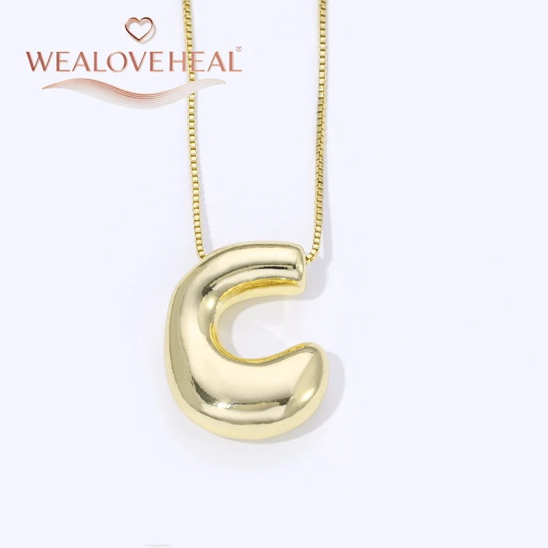 lange kette，halsketten herren，muttertagsgeschenk，schmuck frauen，halskette，18K Vergoldete Messing A-Z Ballon-Buchstaben-Halskette, Puff-Buchstaben-Anhänger, Klobiger Glänzender Personalisierter Namens-Alphabet-Schmuck – Detail 21