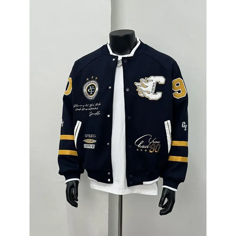 Vintage embroidered baseball jersey men's autumn high street letter loose casual versatile jacket