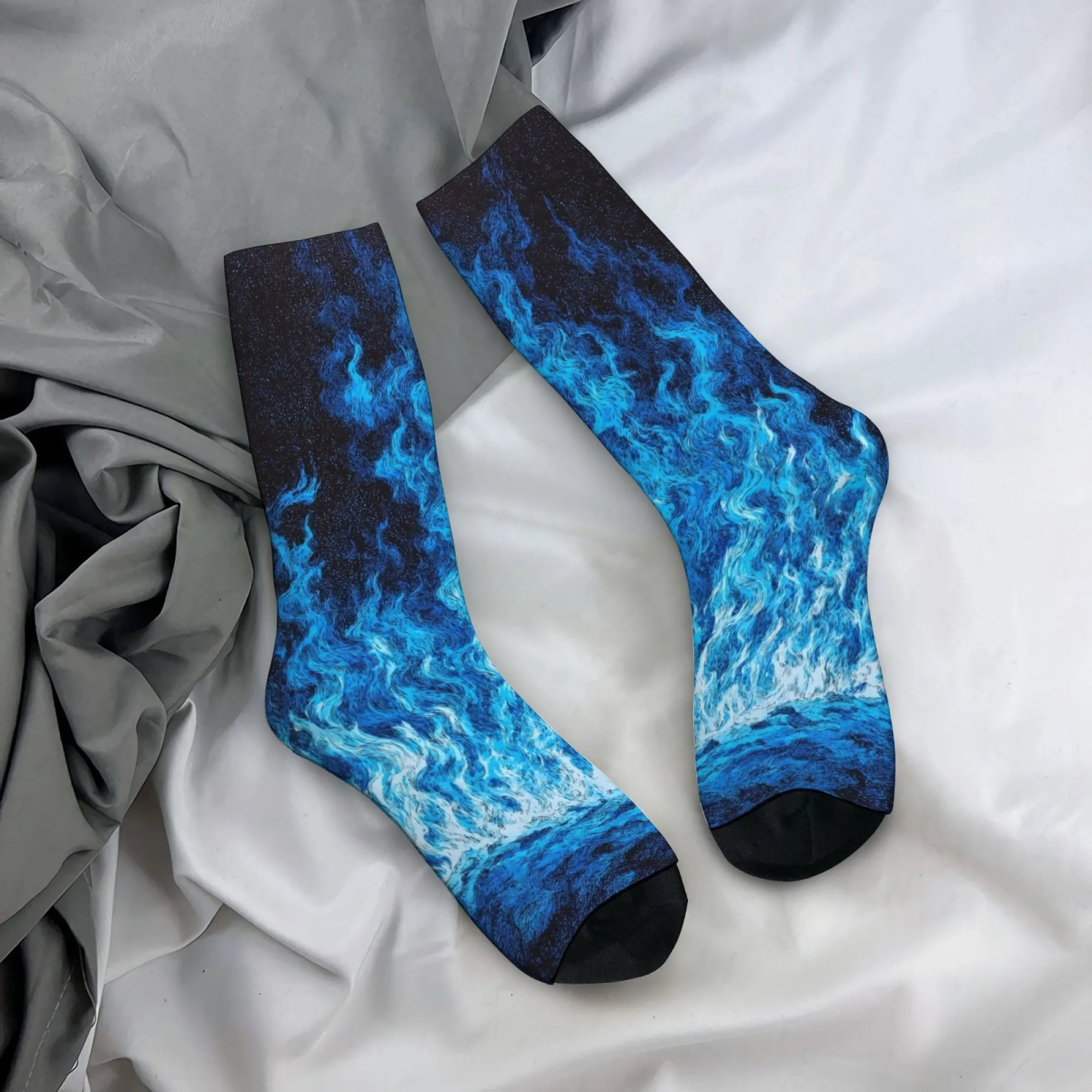 Neuartige Harajuku Retro-Socken mit Sternenhimmel-Wellenmuster für Herren, bequeme, atmungsaktive, rutschfeste Freizeitsocken, verrücktes Party- und Urlaubsgeschenk