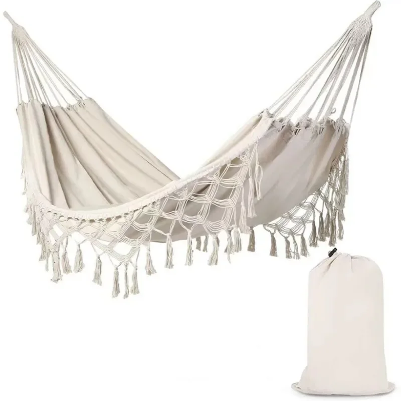 Double canvas fringed hammock photography pastoral swing camping outdoor products hanging chair wholesale