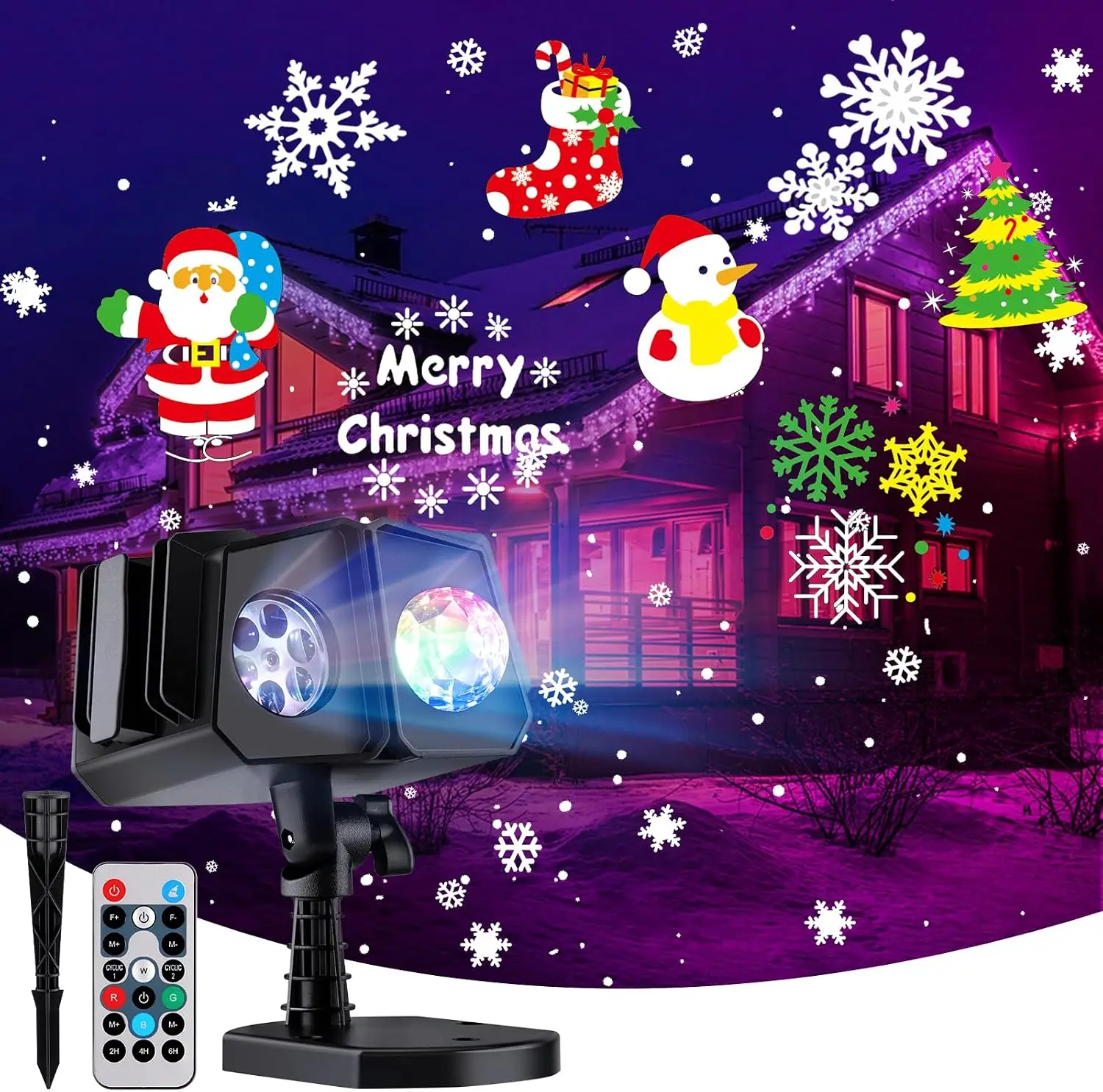 Outdoor Christmas Holiday Projector Lights, 26 HD Effects with 3D Ocean Wave + Patterns, Waterproof with Timer, RGB + Multicolor for Indoor Christmas Halloween Night Disco Party