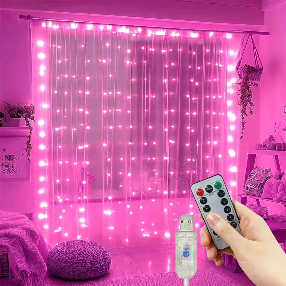 

LED Curtain String Lights 8 Modes USB Fairy Light Ramadan Home Decoration 2026 Valentine's Day Wedding Party Outdoor Garland
