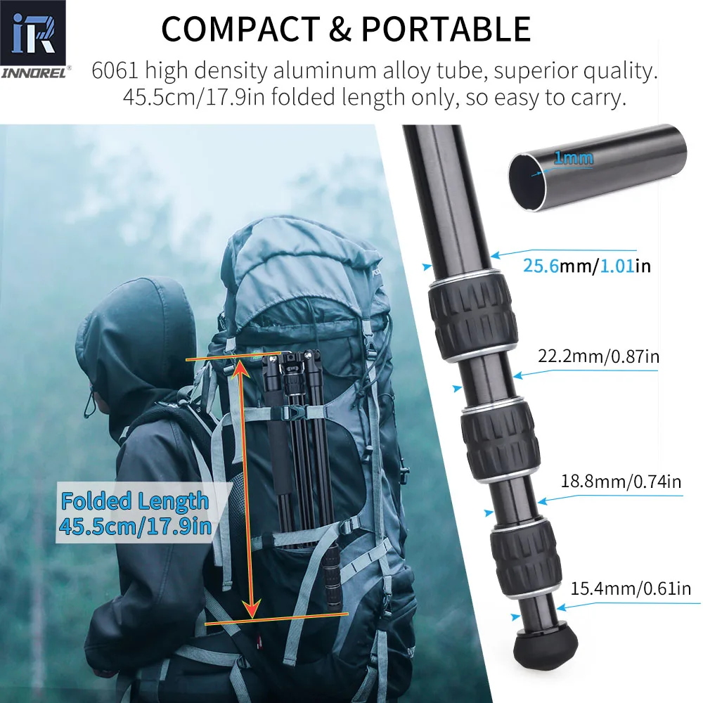 Imagem -05 - Innorel-professional Tripé Câmera Portátil Liga de Alumínio Viagens Monopé Fotográfica para Dslr Camcorder Stand 15kg de Carga Rt45a