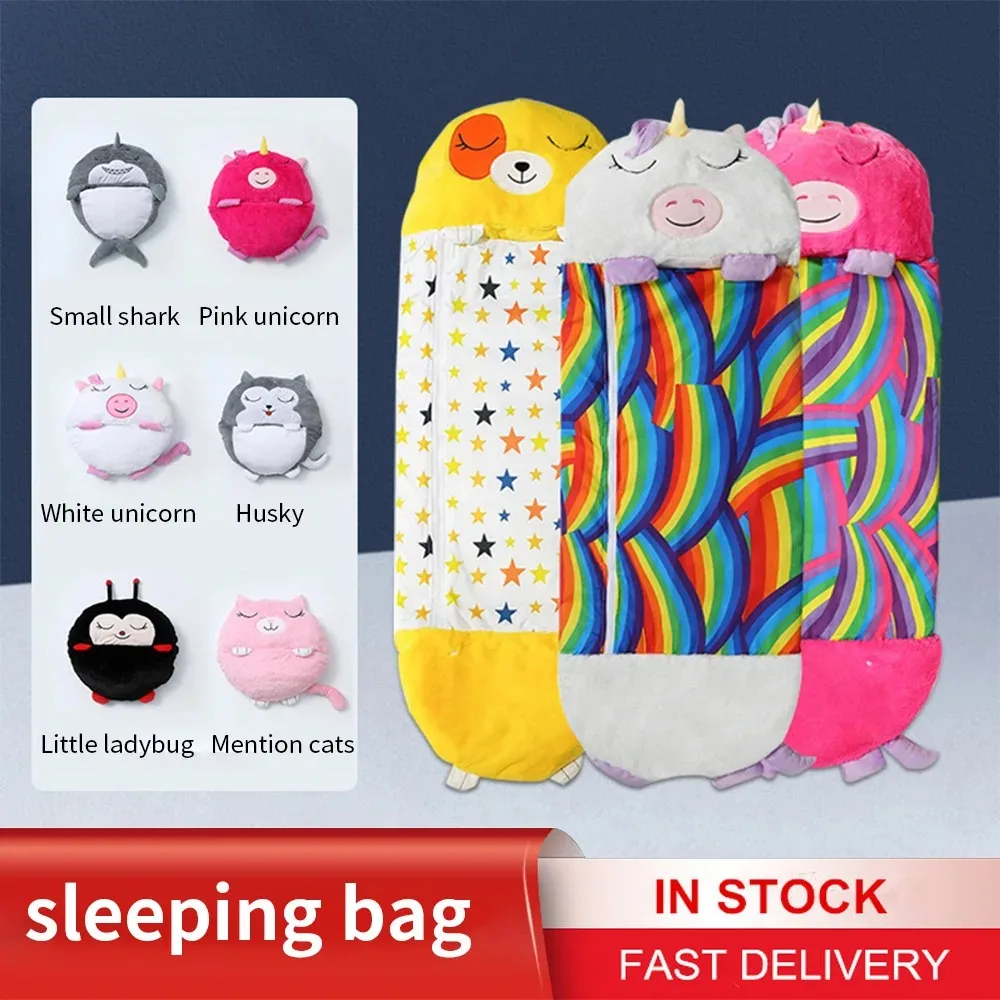 Cartoon Plush Sleeping Bag Sleepsack with Doll Pillow Animal Design for Boys & Girls Baby Birthday Gift