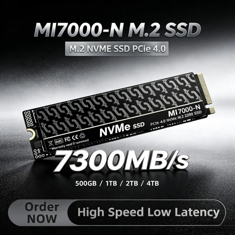 MI7000-N M.2 SSD Hard Disk, 4TB 2TB 1TB 500GB, 7300MB/s NVMe M2 SSD, PCIe 4.0 Internal Solid State Drive, For Desktop Laptop PC.