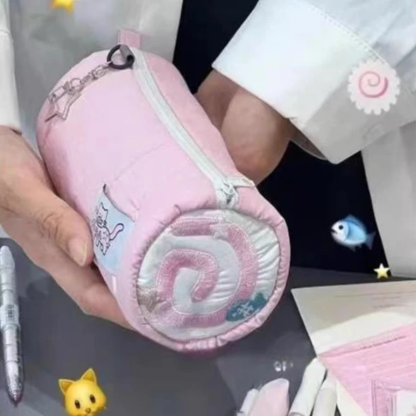 Estuche de lápices de pastel rosa de manzana verde Kawaii, bolsa de almacenamiento, bolsa de cosméticos, papelería para estudiantes, suministros