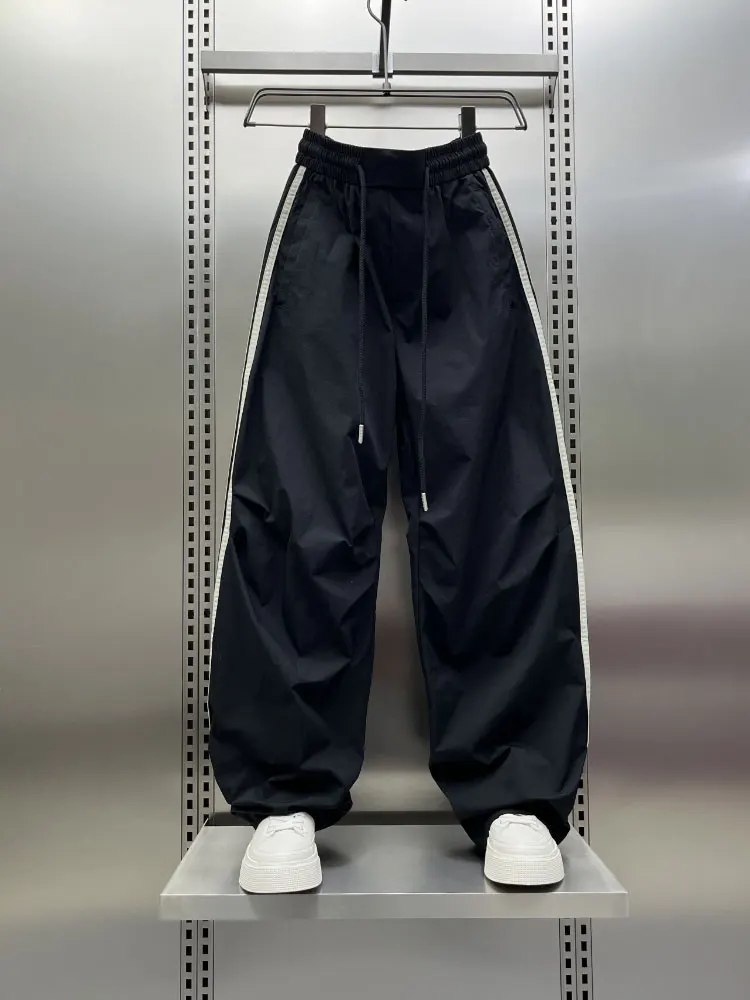 

Мужские летние быстросохнущие повседневные брюки свободного кроя в американском стиле с завязками, прямые спортивные брюки для активного отдыха, широкие штаны, модный бренд