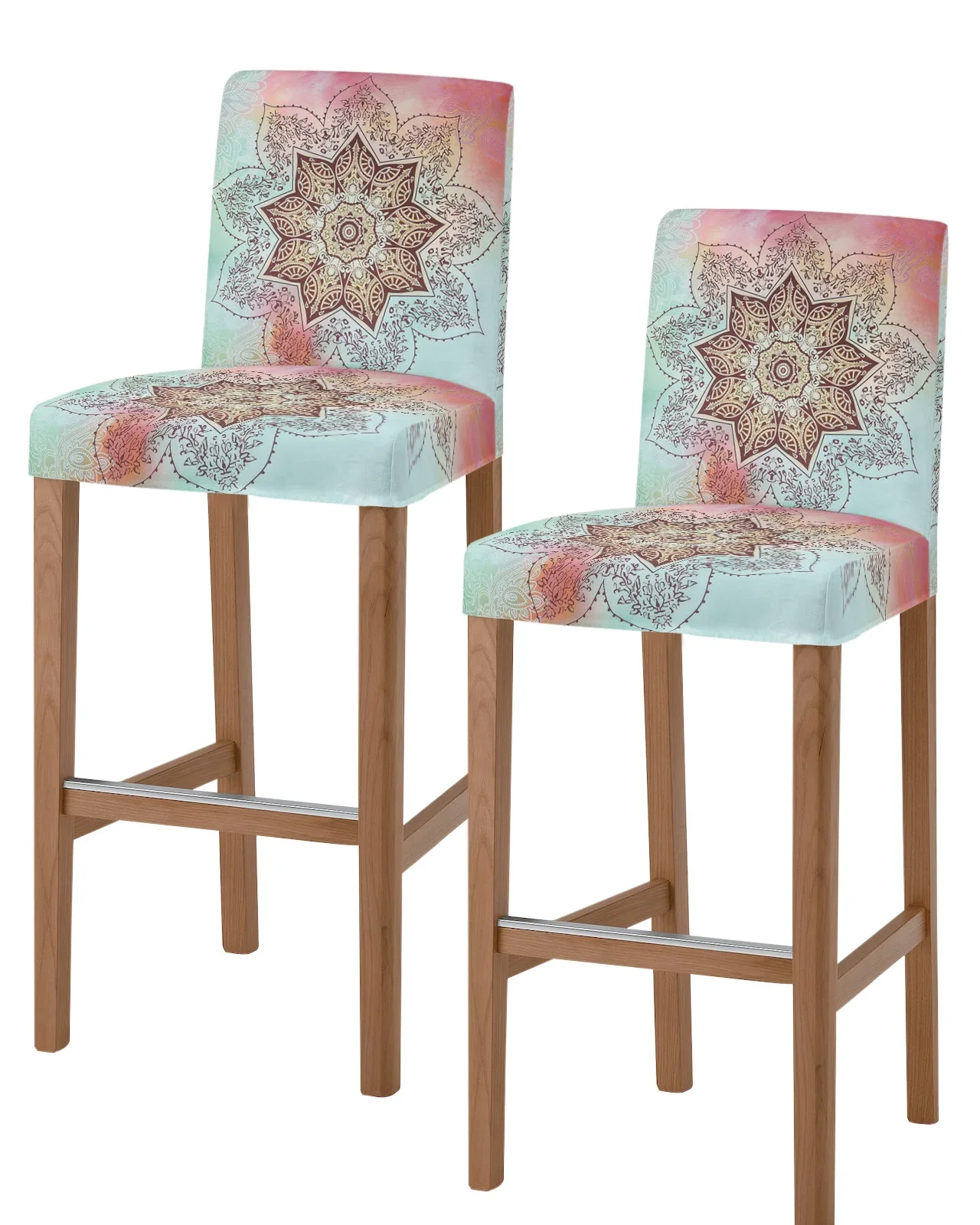 Mandala Pattern Gradient Bar Chair Covers Short Back Stretch Bar Stool Cover Armless Chair Covers Office Seat Cover