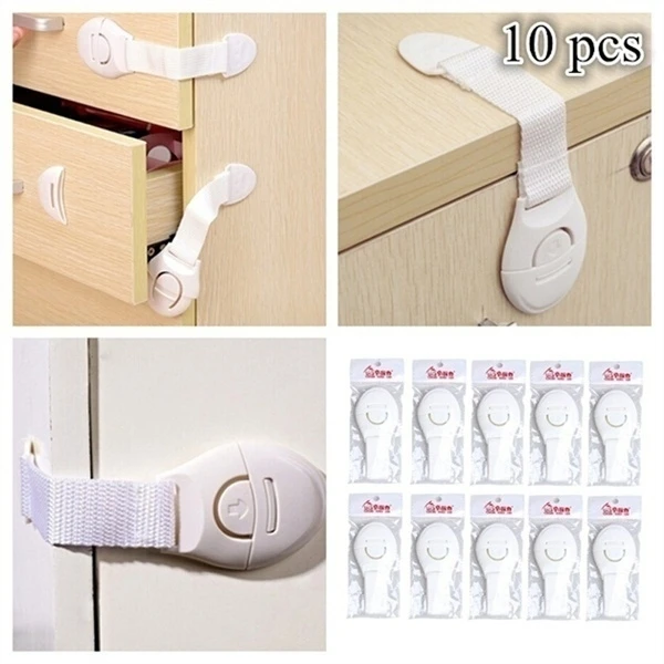 10Pcs Protection Cloth Belt Lock Drawer Lock  Baby Safety Latch Drawer Webbing Safety Lock Multifunctional Cabinet Door Locks