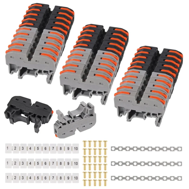 10PCS Din Rail Terminal Block 211 Wire Electrical Conductor Universal Fast Cable Connector Connection with Number strip Set