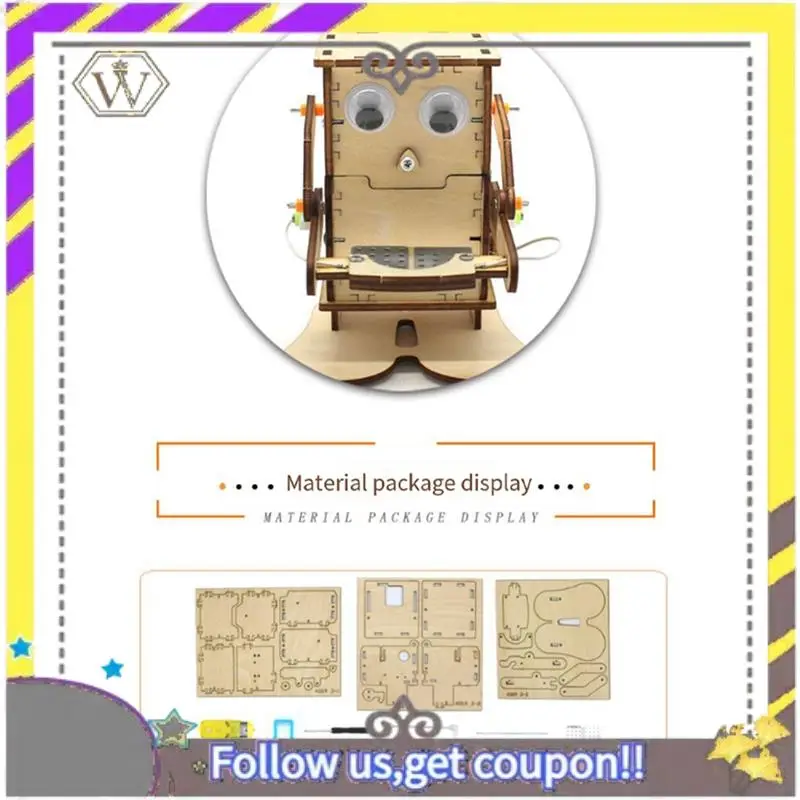 New Robot Eating Coin Wood DIY Model For Kid Science Experiment Wooden Assembly Kit Educational Toy 1Set