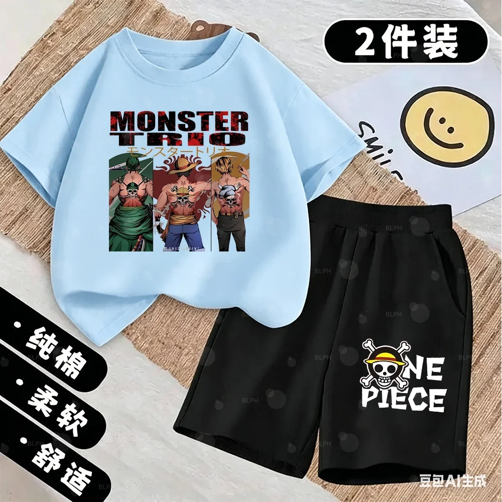 Conjunto de Camisetas para Niños con Diseño de Tatuajes de Luffy, Zoro y Sanji del Anime One Piece, para Fans