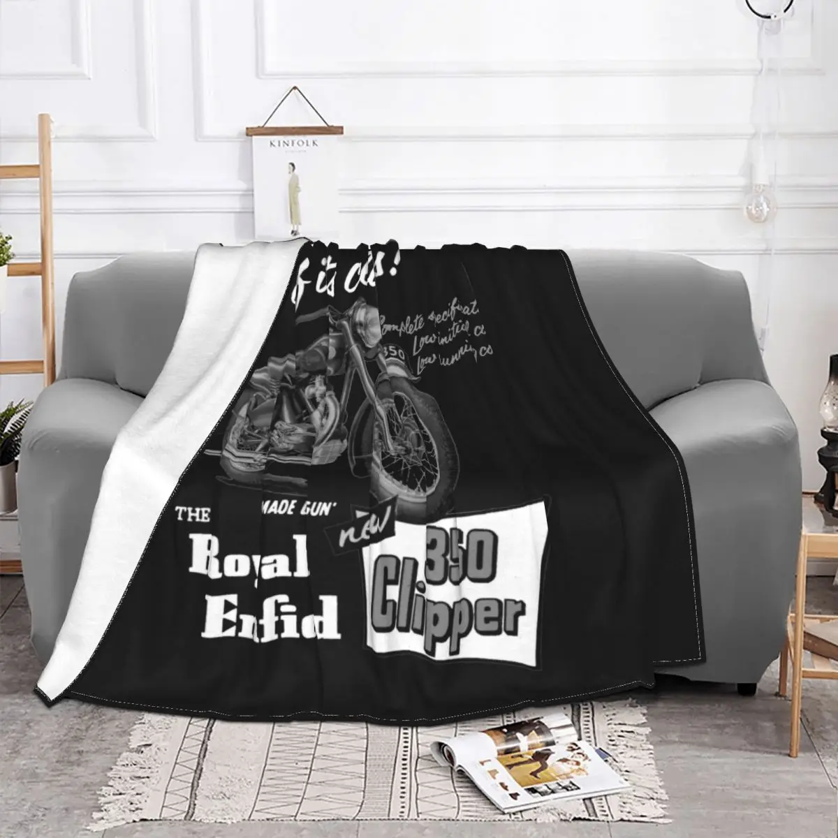 Enfielded-Motorcycle Motor Blankets Fleece Cycle Race Lightweight Thin Throw Blankets for Bed Bed Rug