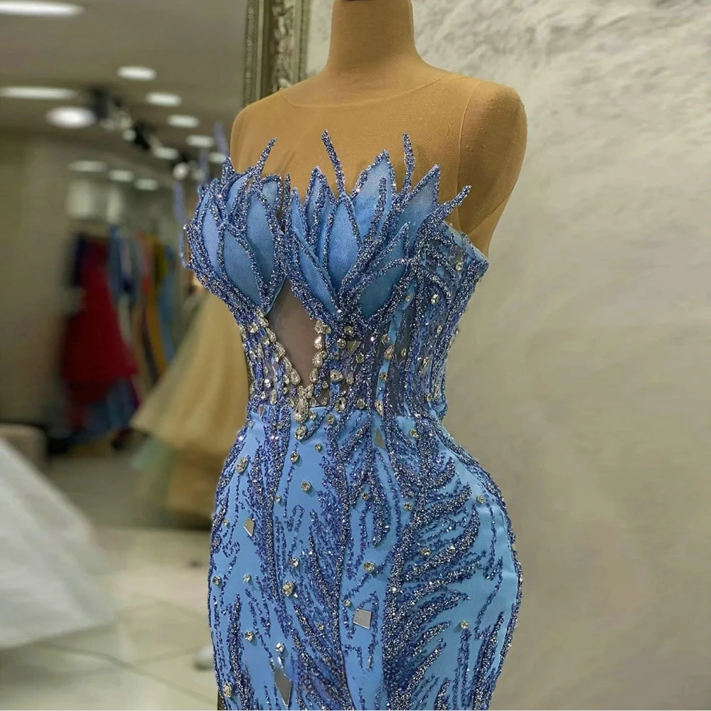 Vestidos de Noche brillantes con lentejuelas y cuentas para mujer, elegantes vestidos de fiesta de imperio de plumas, sirena, largos, formales, 2023