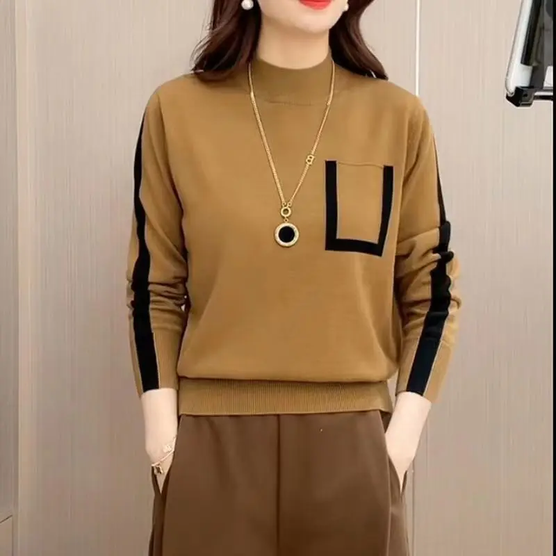 Moda coreana contrasto colore corto lavorato a maglia top autunno inverno abbigliamento donna elegante pendolare girocollo manica lunga maglioni