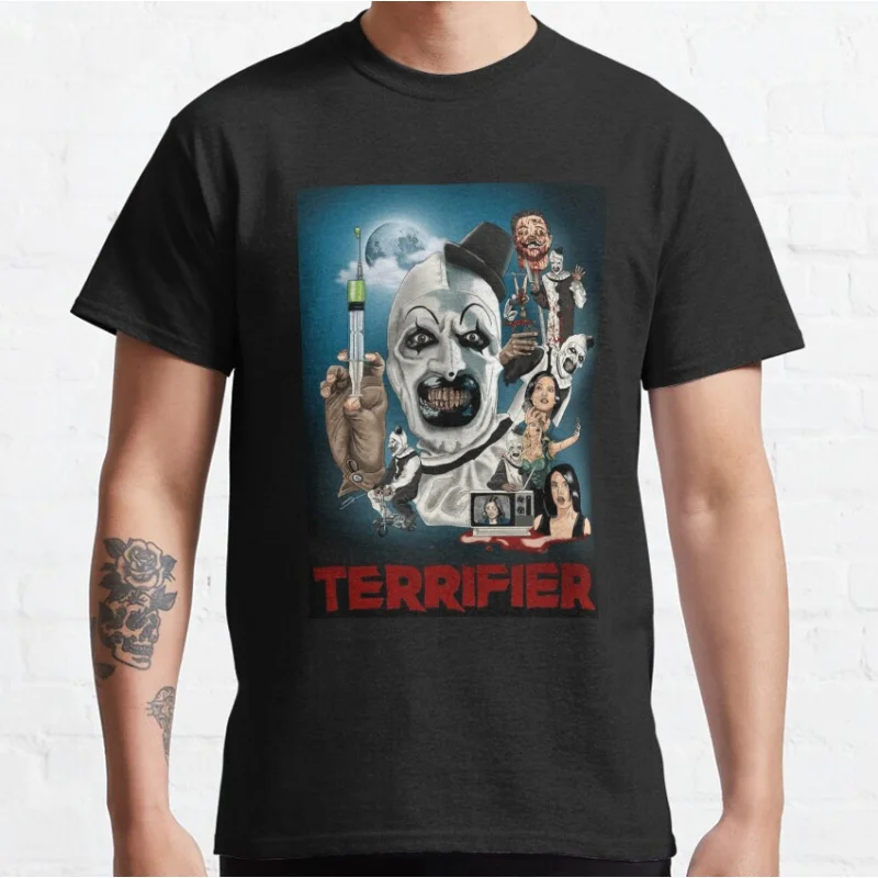 

0528 Retro Horror movie Art the clown killer Terrifierscary halloween Gift t shirt Scream film Graphic clothes All size tops