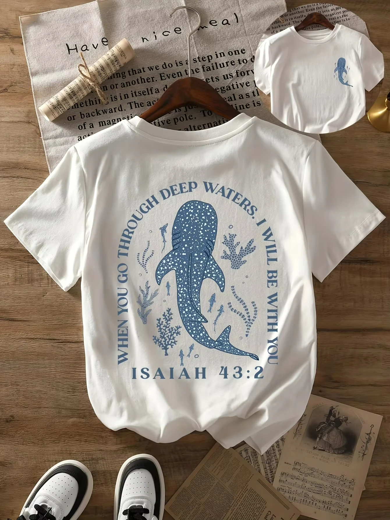 

Round neck beach whale shark print t-shirt short sleeves women's casual tops Summer and spring Women's T-shirt Loose Tees