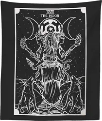 The Goddess Hecate Tarot Card Tapestry Black White Triple Moon Goddess of Witchcraft Hekate Wheel Pagan Witch Wall Hanging