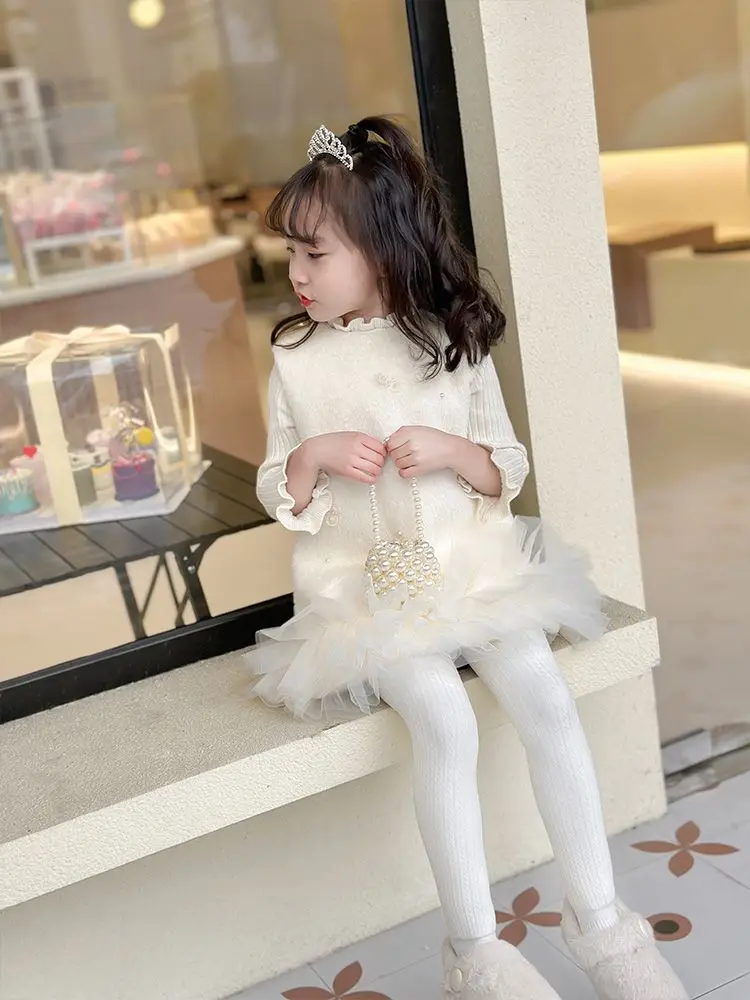 Bambini ragazze principessa 2 pezzi vestiti Set inverno bambini natale caldo spesso lucido cappotto Outwear + prendisole vestito elegante Vintage