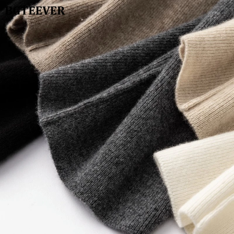 BGTEEVER Fashion Lace-up High Waist Women Straight Knitted Wide Leg Pants Casual Loose Pockets Female Solid Sweaters Pants