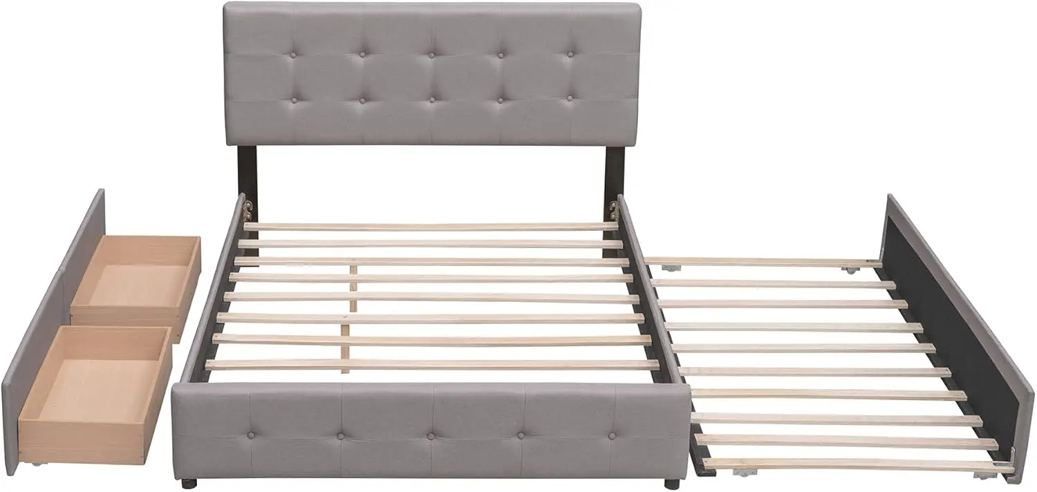 

Size Upholstered Platform Bed with Headboard, Twin XL Trundle and 2 Drawers Storage