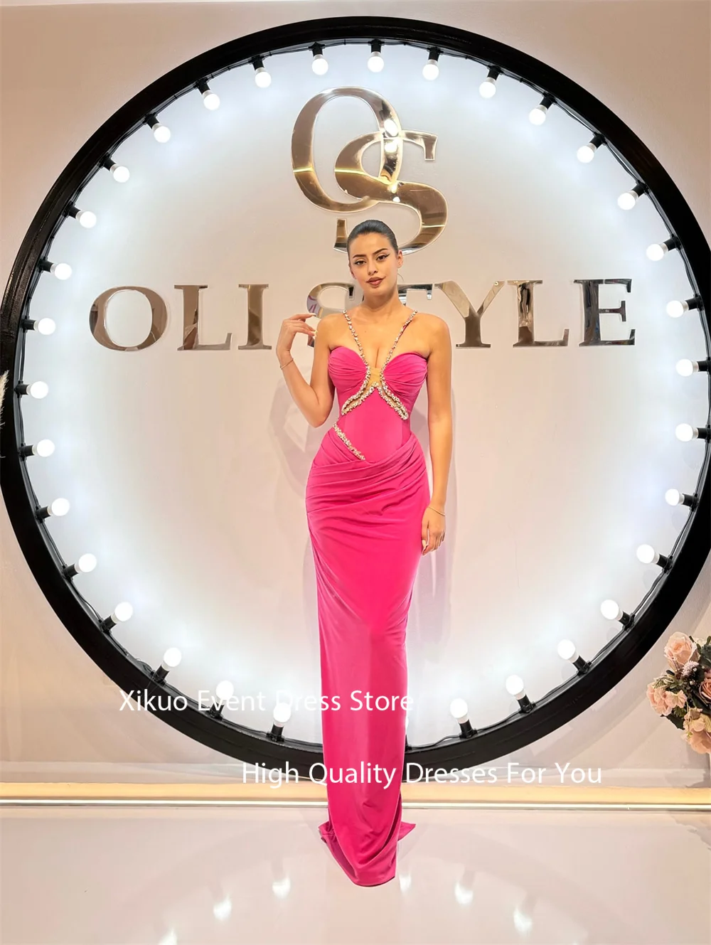 Xikuo الفوشيه حورية البحر فساتين السهرة مطوي السباغيتي حزام رداء كوكتيل نساء طول الأرض الحبيب فساتين لحضور الحفلات الموسيقية حسب الطلب