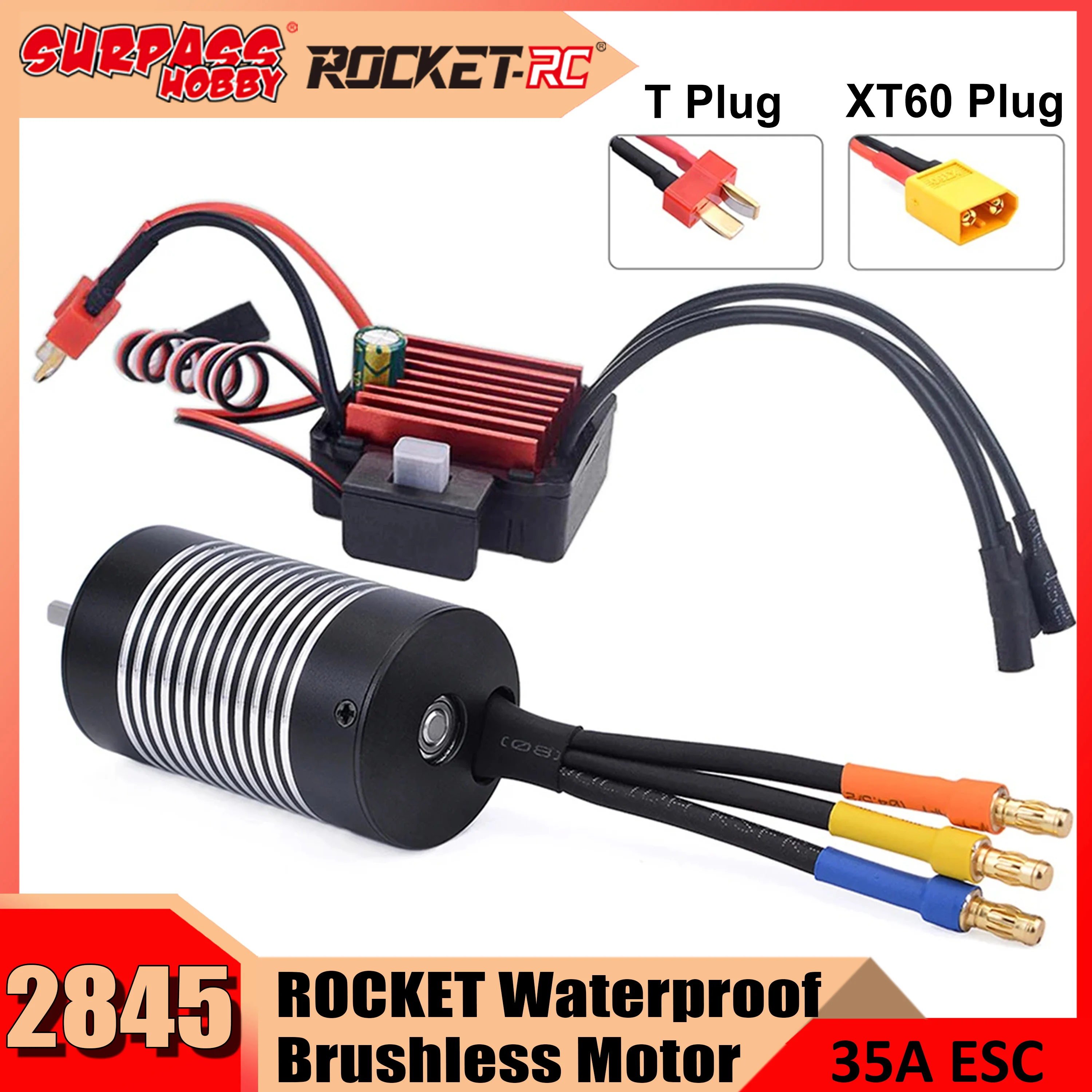 

Rocket 2845 Waterproof Brushless Sensorless Motor w/35A ESC for 1/12 1/14 RC Car Wltoys 144001 12428 Traxxas HSP Road Robot Dron