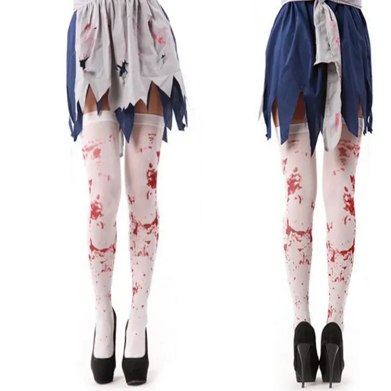 Scary White Blood Stained Stockings Bloody Spooky Hallowmas Fancy Dress Socks Cosplay Party Favors Children Adults Gifts
