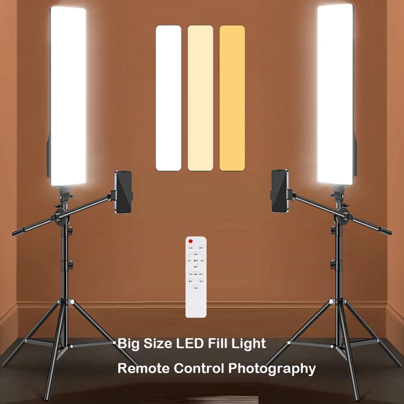 58CM LED Video Fill Lamp Light Panel Remote Control Photography Lighting Tripod Stand Long Arm 220V for Live Stream Soft Light