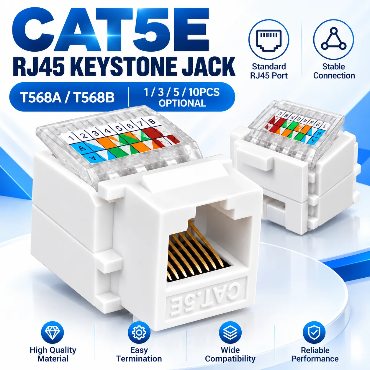 1/3/5/10PCS Cat5e RJ45 Keystone Jack Female Ethernet Network Module T568A/B White LAN Wall Plate Socket Connector