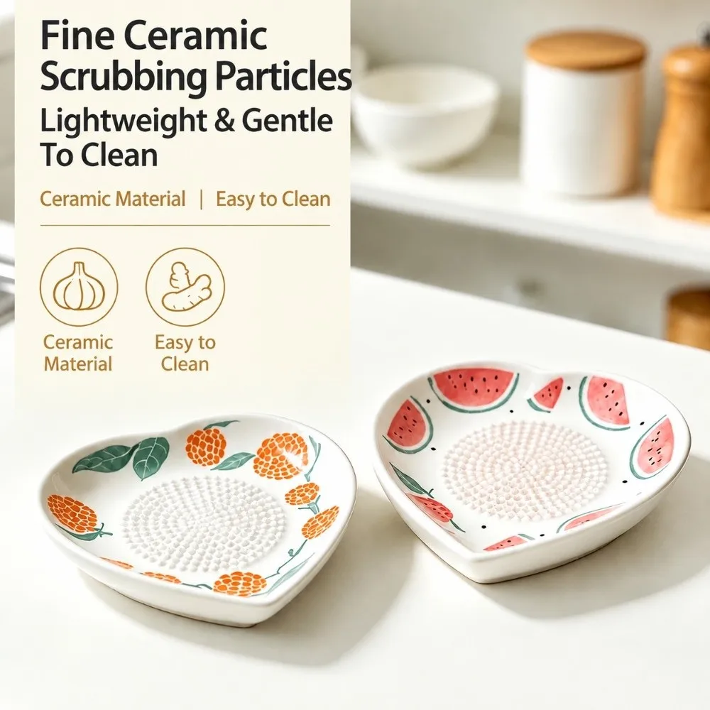 Efficient Heart Shaped Ceramic Ginger Grater Manual Easy Clean Grinding Tool Decorative Food Grade Garlic Grater Plate Baby Food