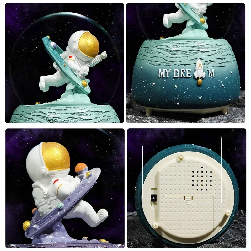 Creative Different Time and Space Astronaut Crystal Ball Luminous Music Box Home Decoration Snow Music Children Student Gifts