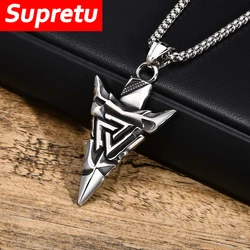 Norse Mythology Odin's Spear Necklace Men Stainless Steel Vikings Rune Gungnir Amulet Valknut Pendant Retro Scandinavian Jewelry