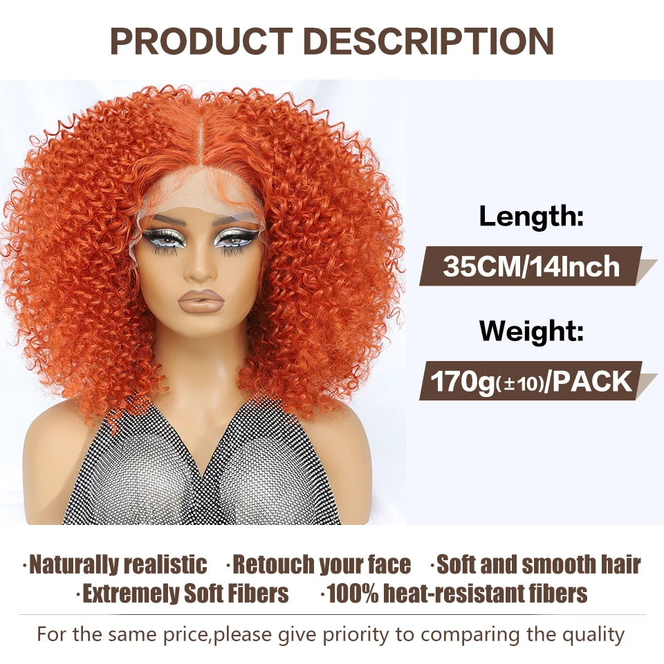 Parrucca anteriore in pizzo riccio corto Ombre zenzero Parrucche frontali ricci afro crespi sintetici per donne nere Pre pizzicate con babyhair