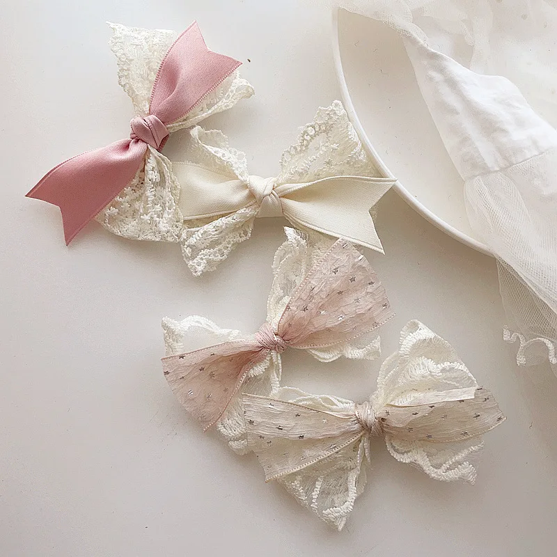 Baby Girl Princess Lace Ribbon Bow Children Lolita Headwear Top Clip Hairpin Head-Dress Party Wedding Birthday Baby Accessories