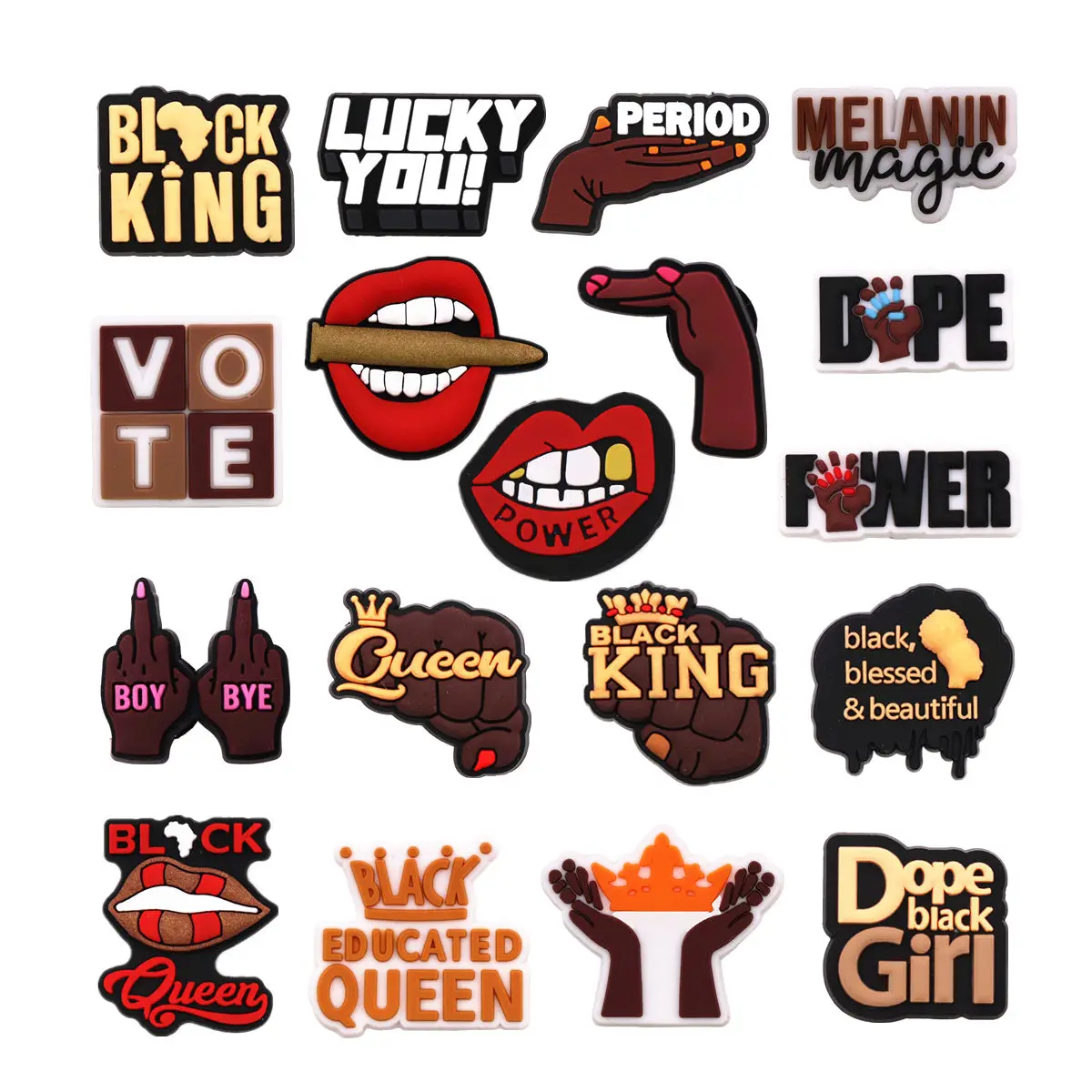 1 Pcs Melanin Magic PVC Shoe Charms Accessories Black Queen King Dope Power Lucky You Period Shoe Upper Buckle Decorations