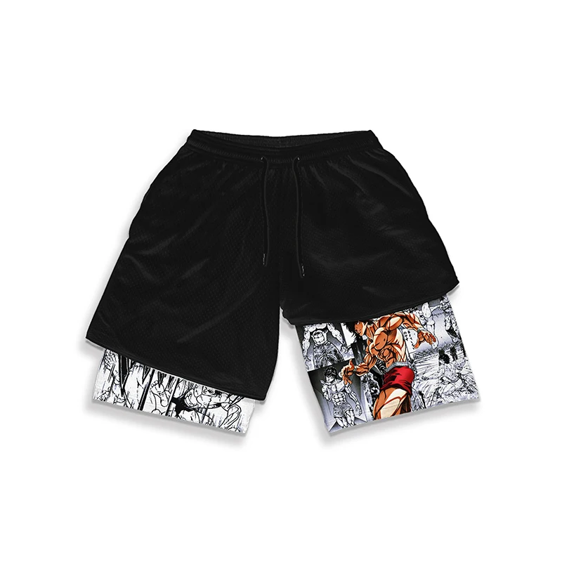 Men\'s and Women\'s Sports Fitness Shorts Anime Print Quick Dry Double Layer Shorts Fashion Casual Summer