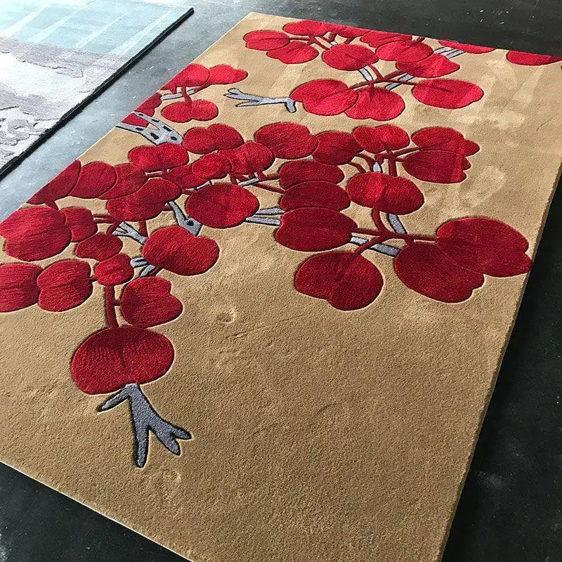 3D Floral Handmade Carved Wool Carpet Living Room Large Customize Luxury Chinese Style Area Rug Thick Home Floor Mat Decor