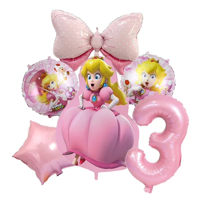 Super Mario Aluminum Foil Balloon Luigi Cartoon Character Peach Princess Pink Balloon Birthday Party Photo Background Decoration