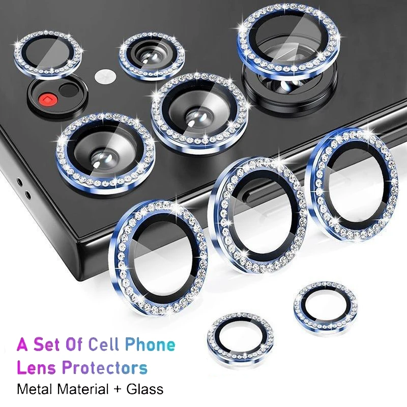 For Samsung Galaxy S25 Ultra HD Glitter Diamond Metal Ring Camera Glass Lens Protector for Samsung S24 FE S22 S23 Plus Lens Film