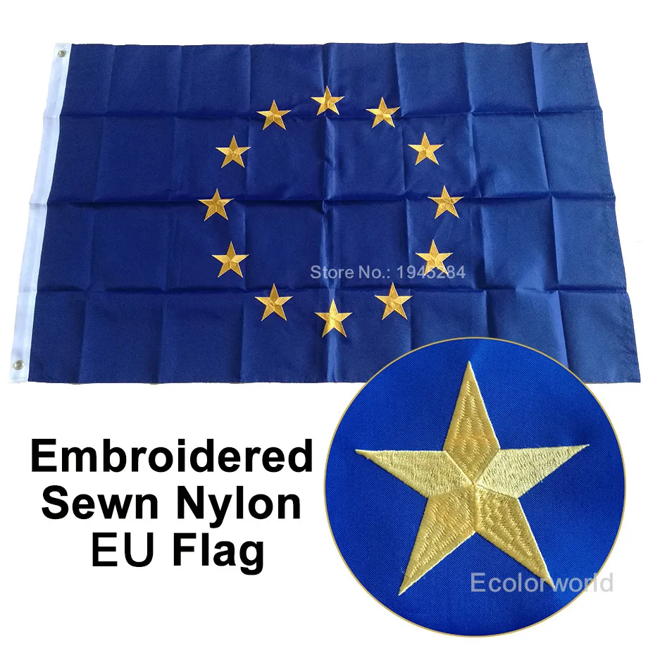 Embroidered European Union EU Flag Banner Europäische Union Flag Embroidery World Banner Union européenne Oxford 210D Nylon