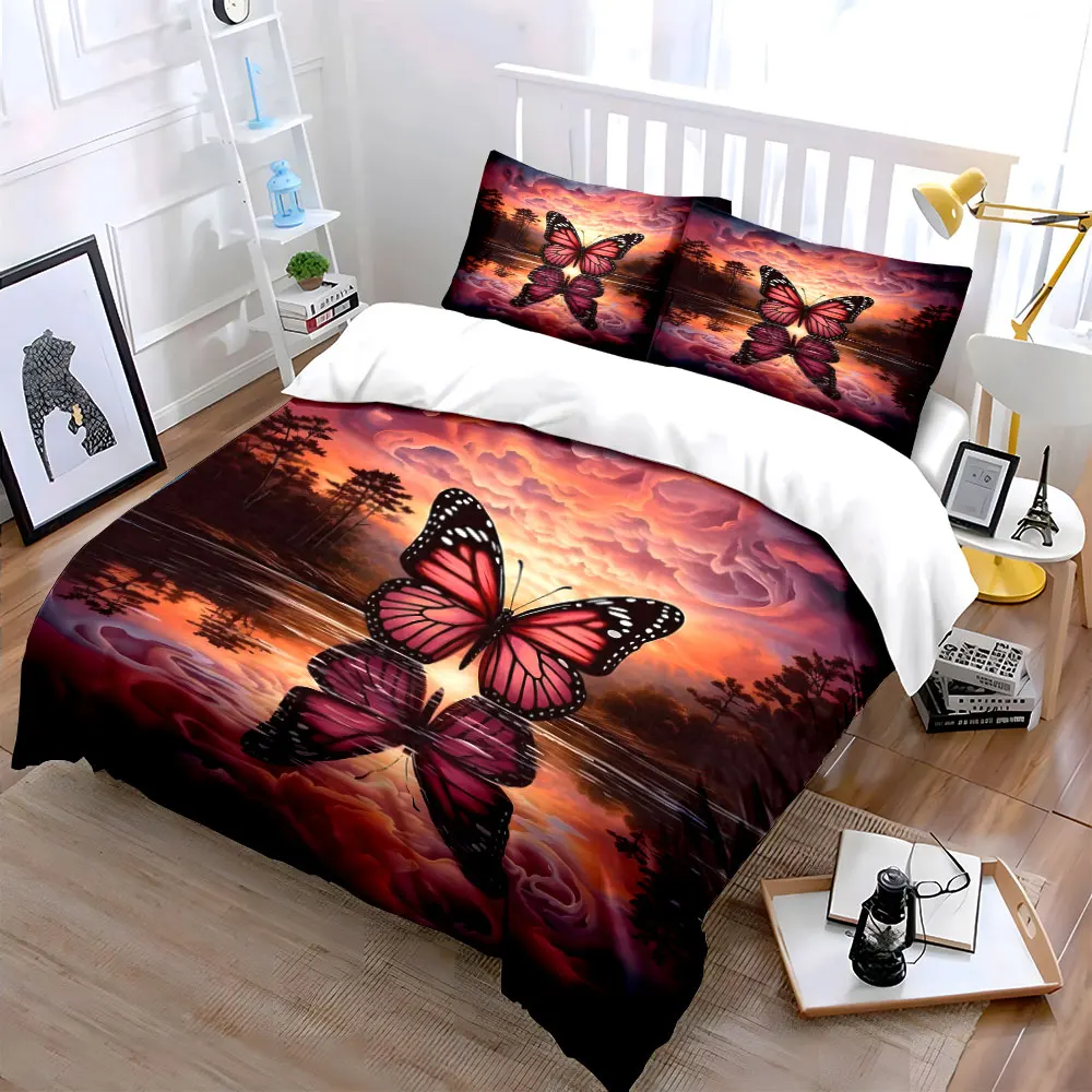 Surreal Butterfly Sunset Art Set Multiple sizes kid's and adults' bedroom Exquisite 3PC bedding set, gift